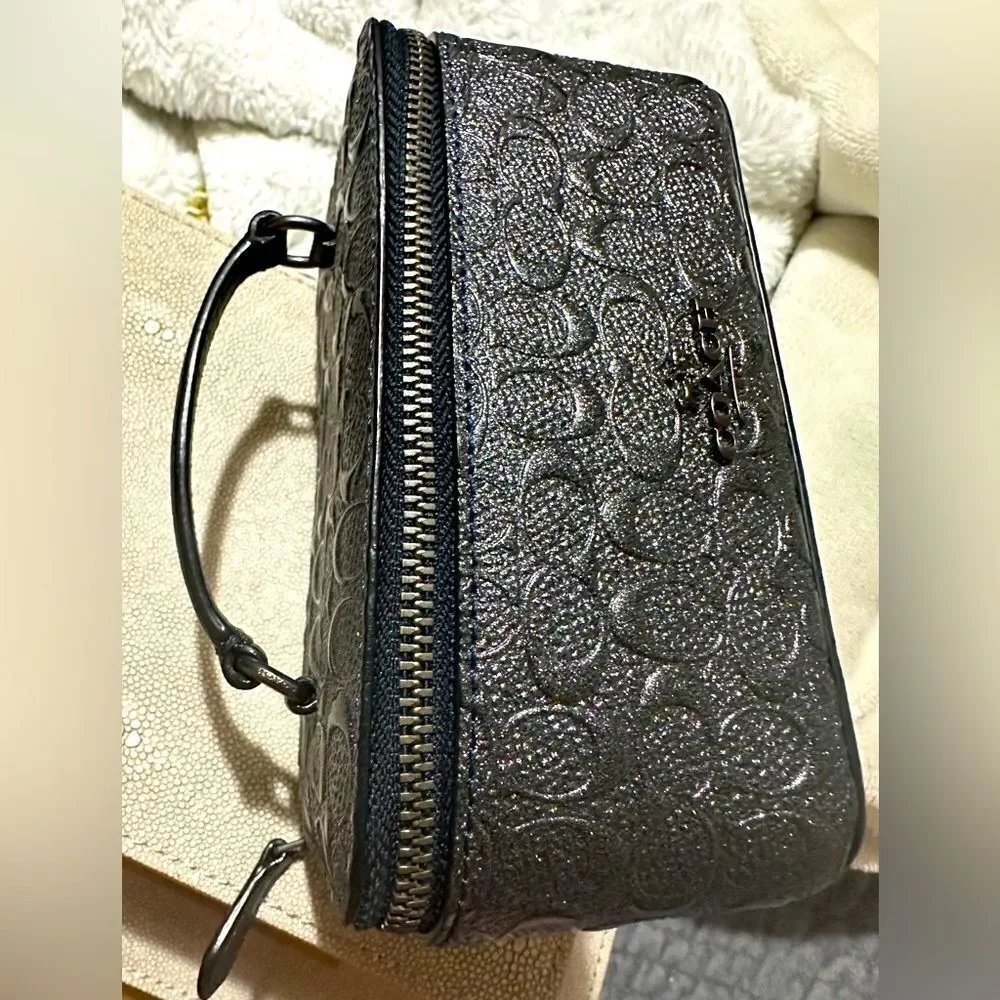 Coach Travel Jewelry Case - Signature Black Embossed Leather